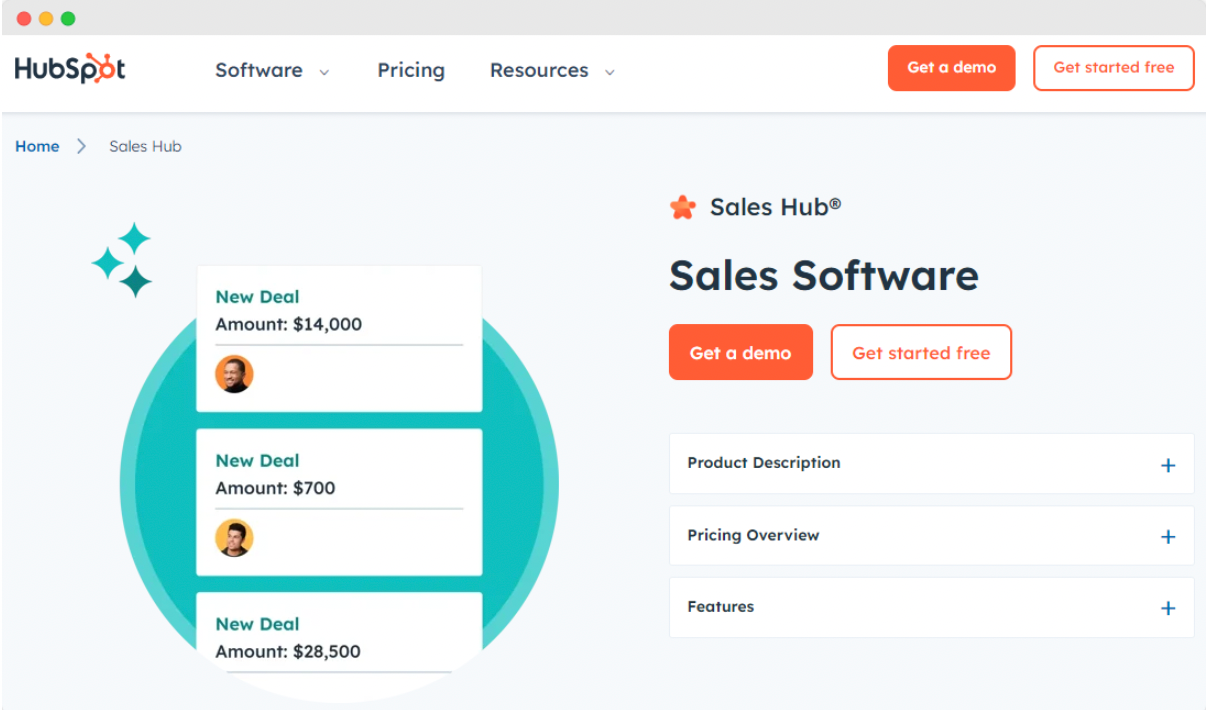Hubspot Sales hub page