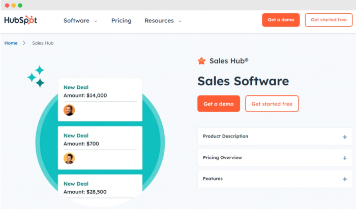 Hubspot Sales hub page