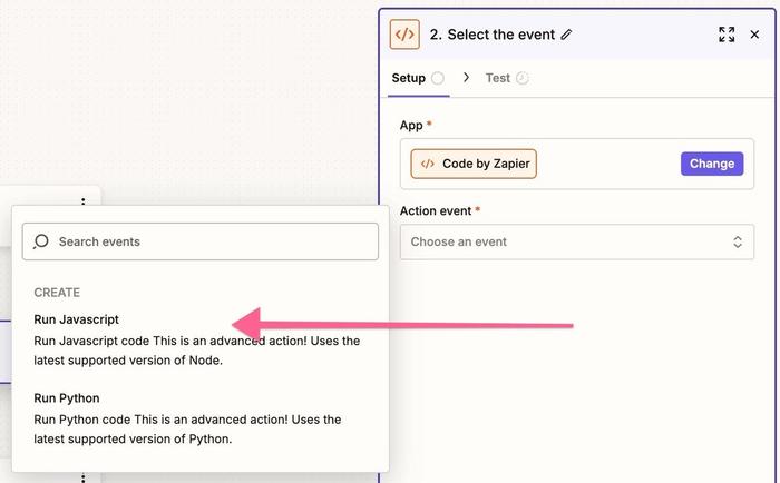 run javascript option in zapier code step
