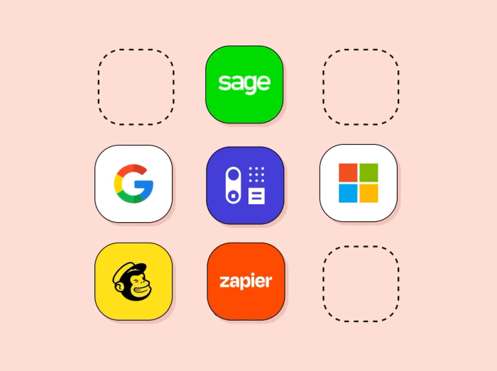 A collection of apps including Sage, Zapier and Mailchimp.