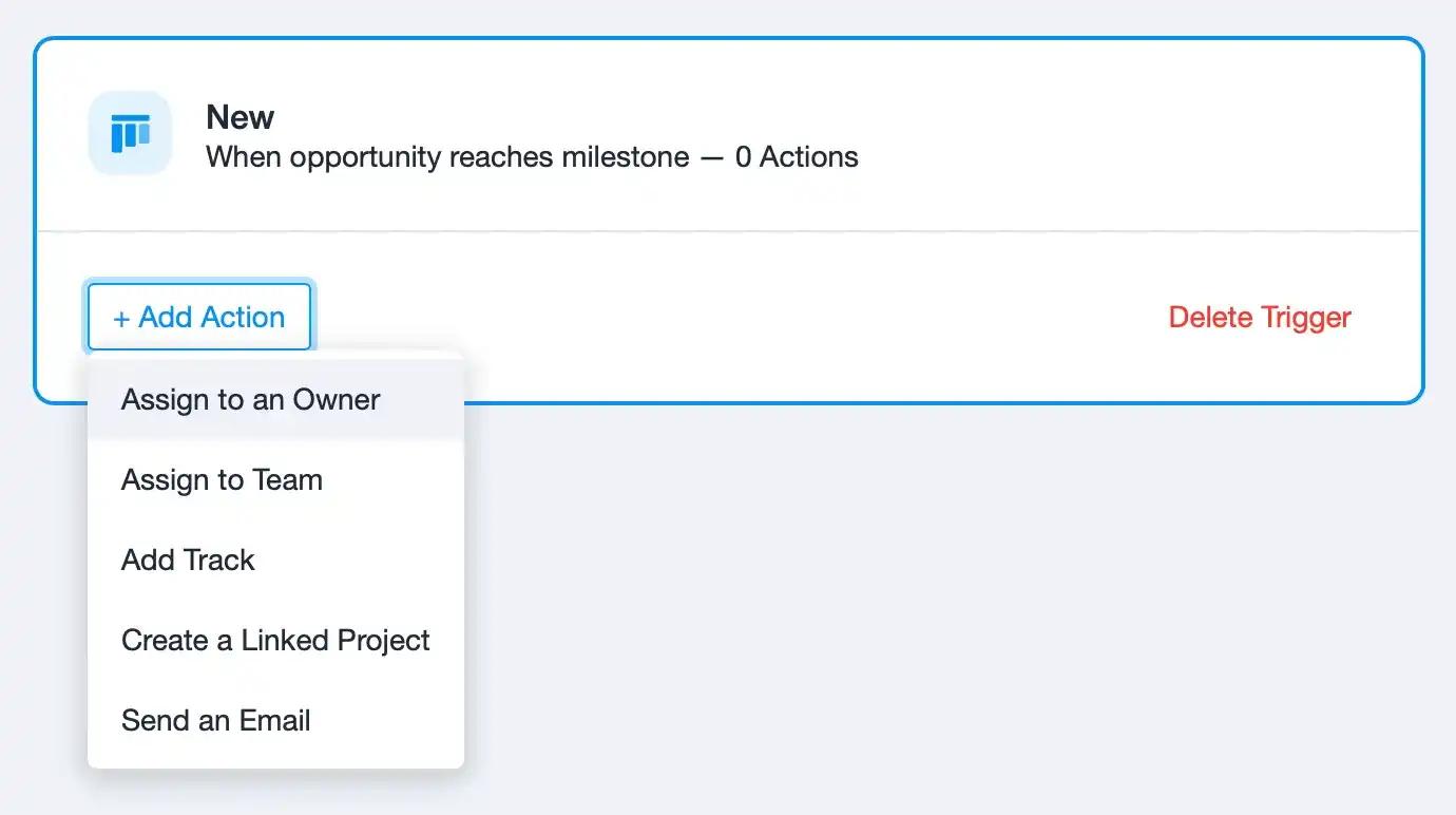 a screenshot of a new opportunity reaches milestone - 0 actions .