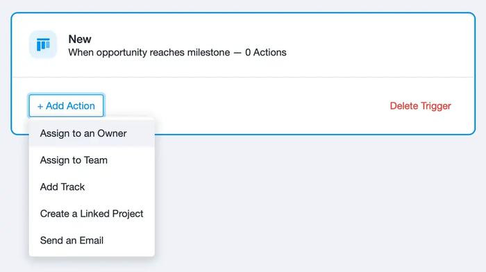 a screenshot of a new opportunity reaches milestone - 0 actions .
