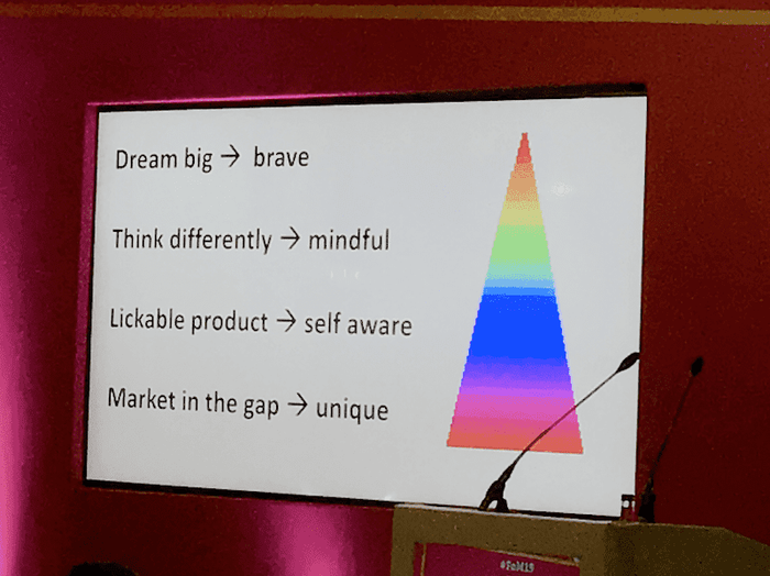a white board with a rainbow colored triangle and the words dream big = brave