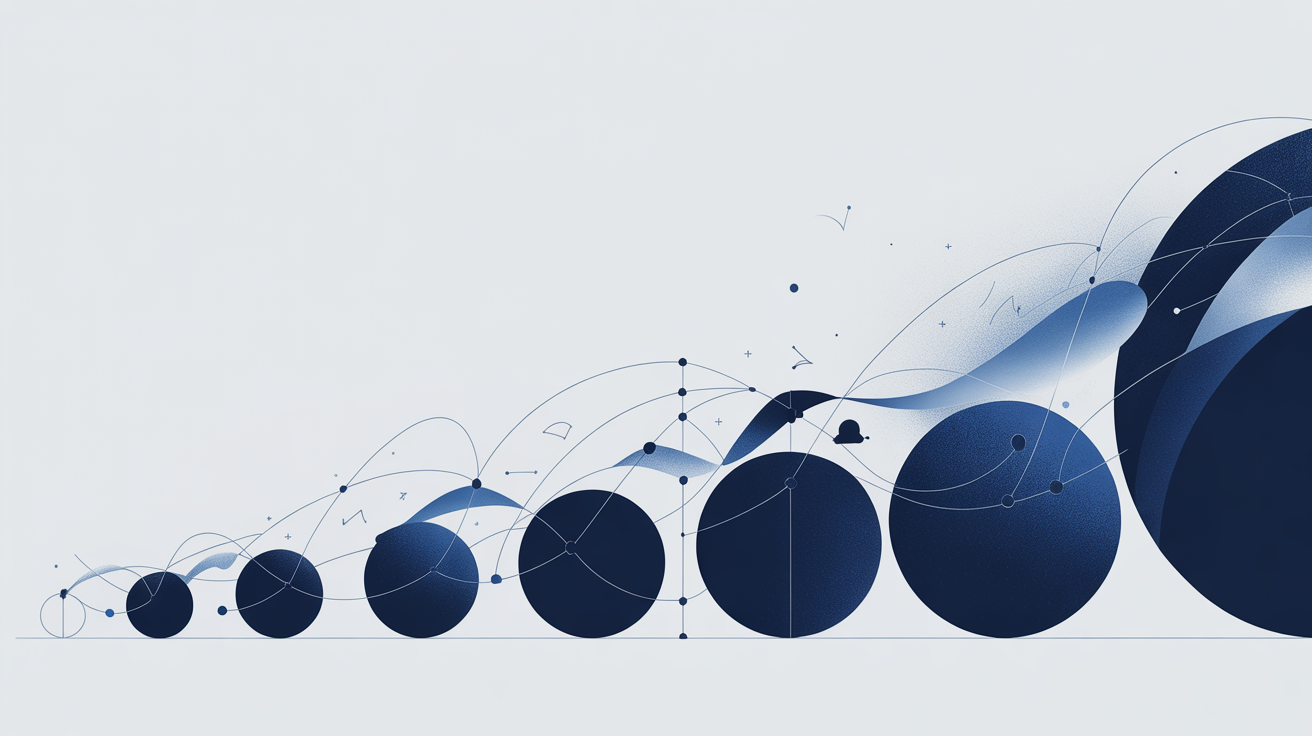 Abstract image of blue circles growing in size, connected by a network of lines and dots.