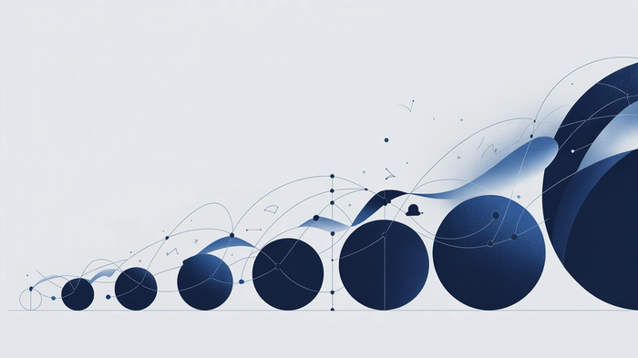 Abstract image of blue circles growing in size, connected by a network of lines and dots.