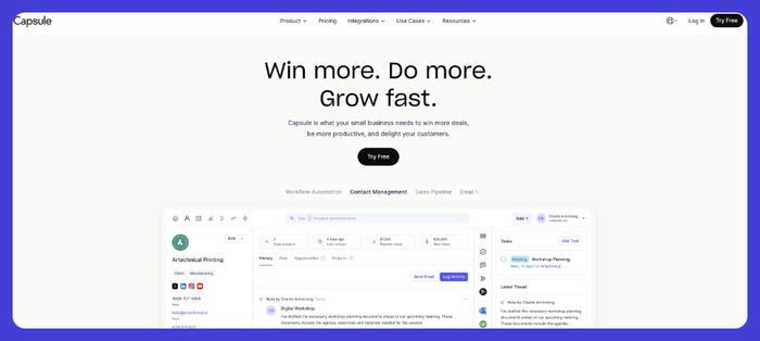 Capsule CRM website.