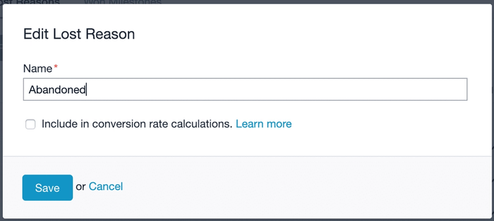 Text box for naming a new lost reason