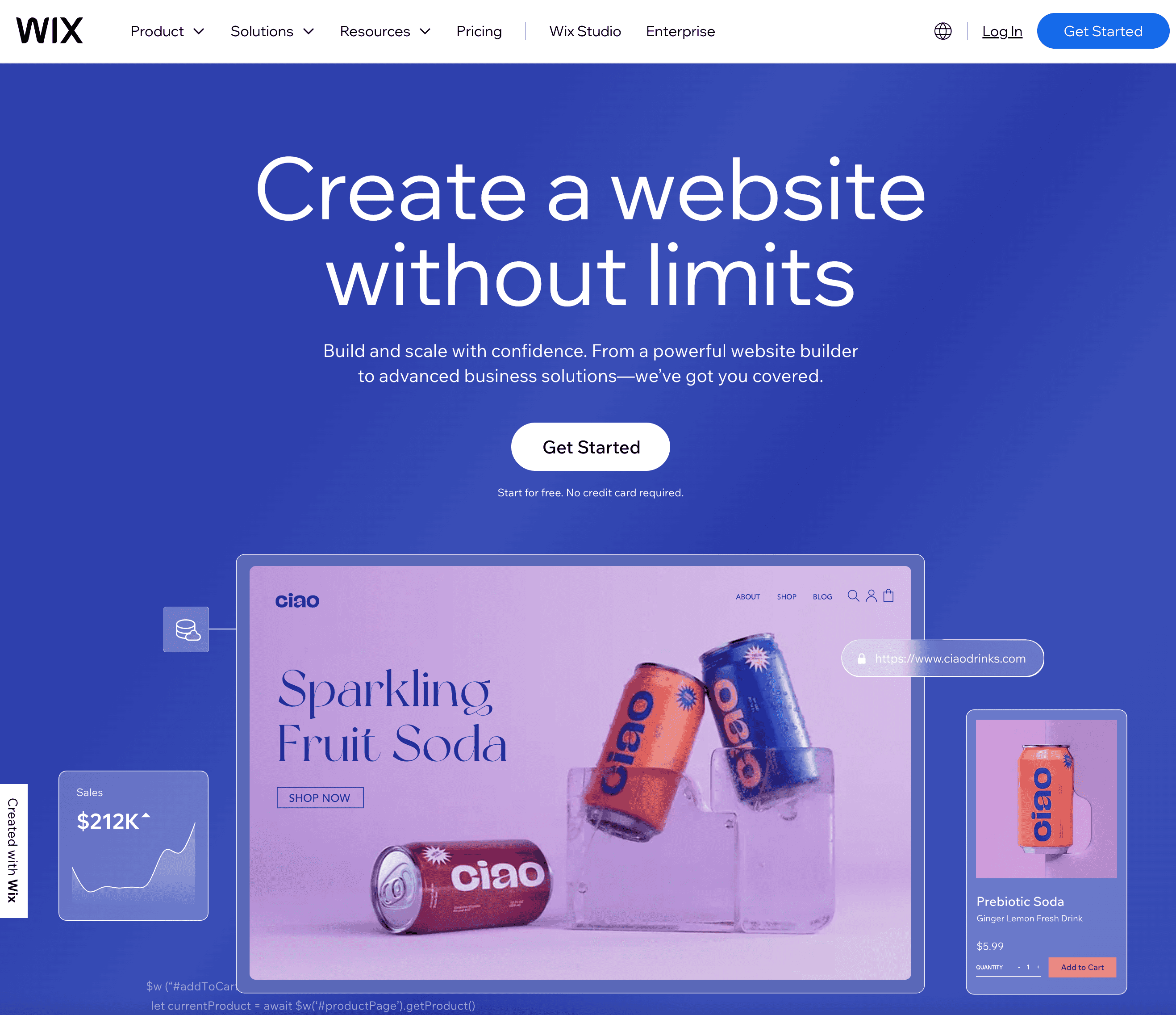 A screenshot of Wix's website