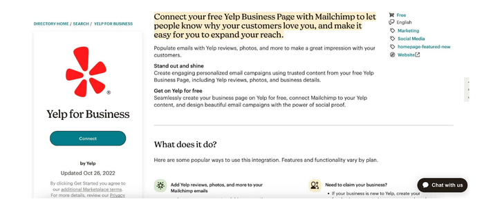 Yelp mailchimp integration
