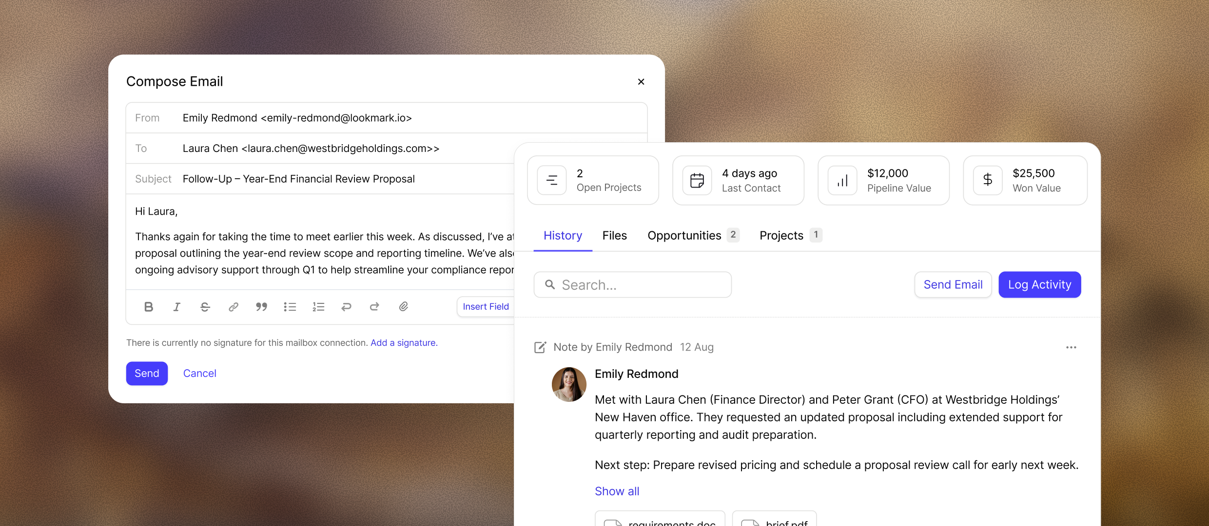 The Capsule CRM automated email workflow shows email templates and automation rules with trigger conditions and scheduled actions for managing accounting client communications.