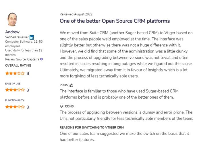 vtiger online reviews