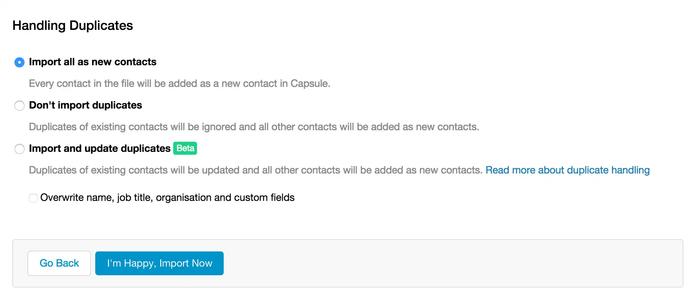 a screenshot of the handling duplicates page .