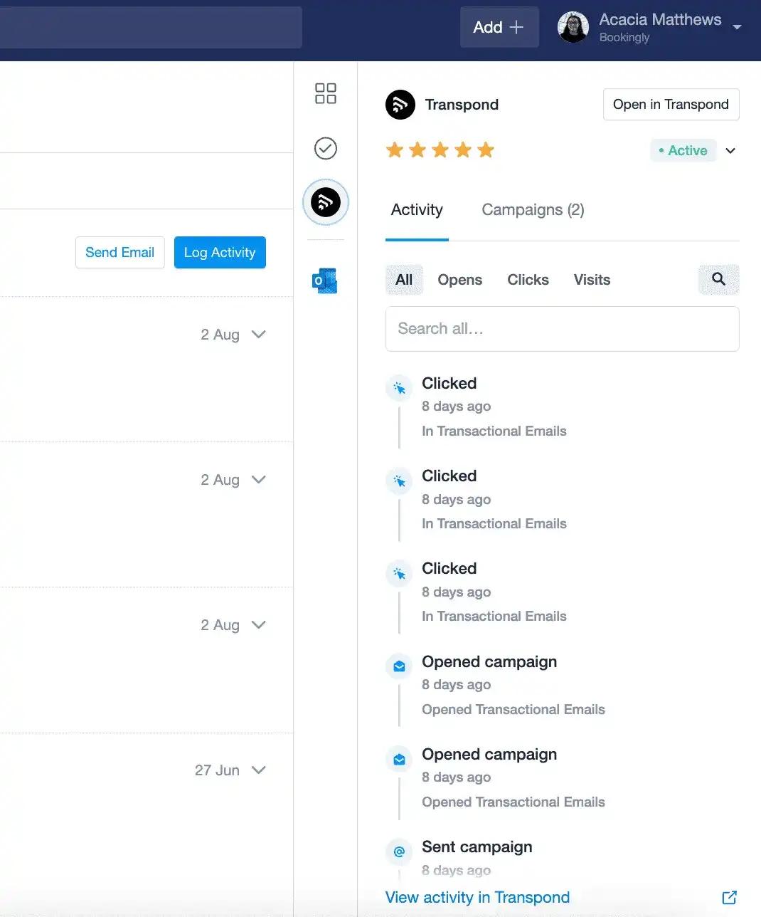 a screenshot of a dashboard showing the activity of a campaign .