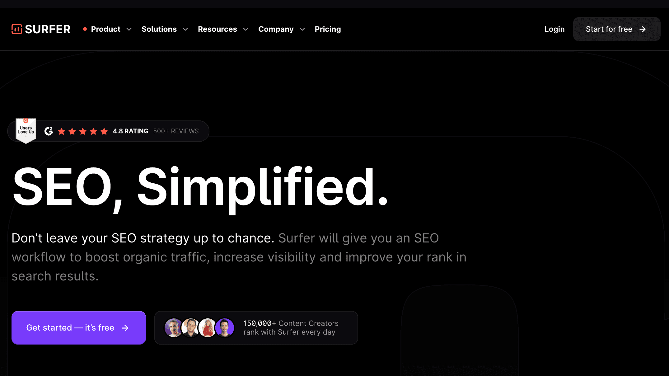 A screenshot of SurferSEO's website