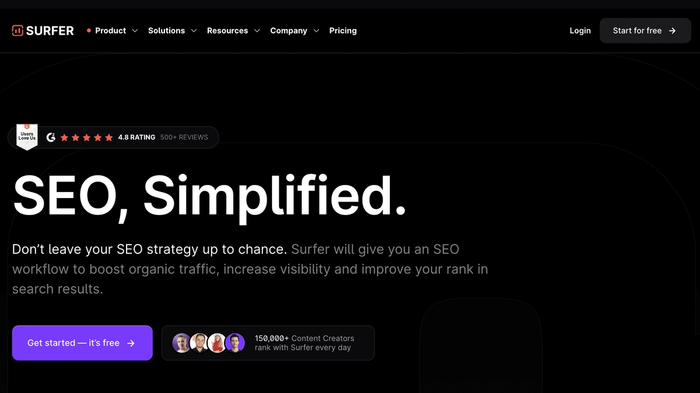 A screenshot of SurferSEO's website