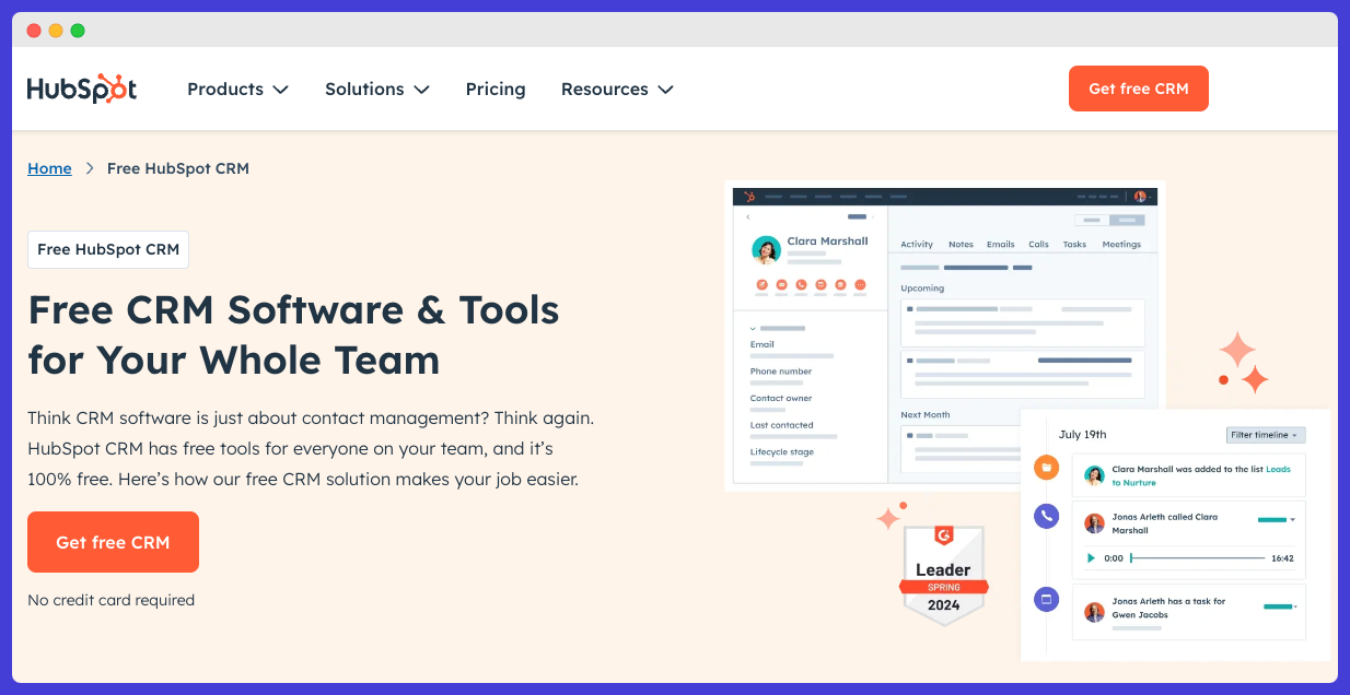 HubSpot CRM's website.