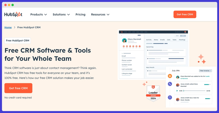 HubSpot CRM's website.