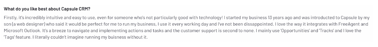 A customer who says they couldn't imagine running their business without Capsule