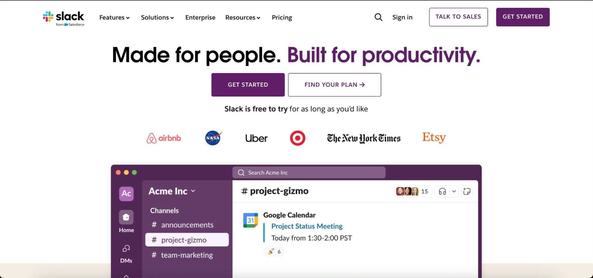 Sitio web de Slack.