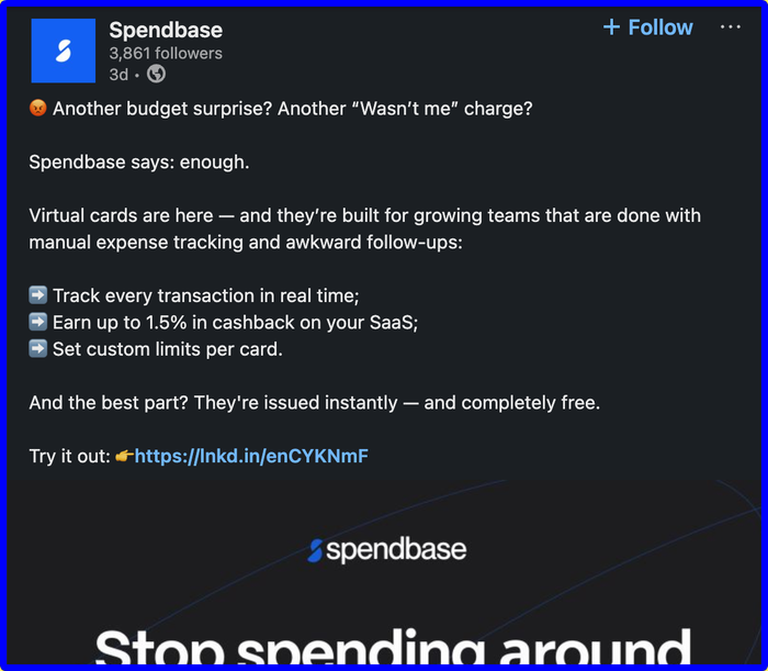 A Facebook post from Spendbase.