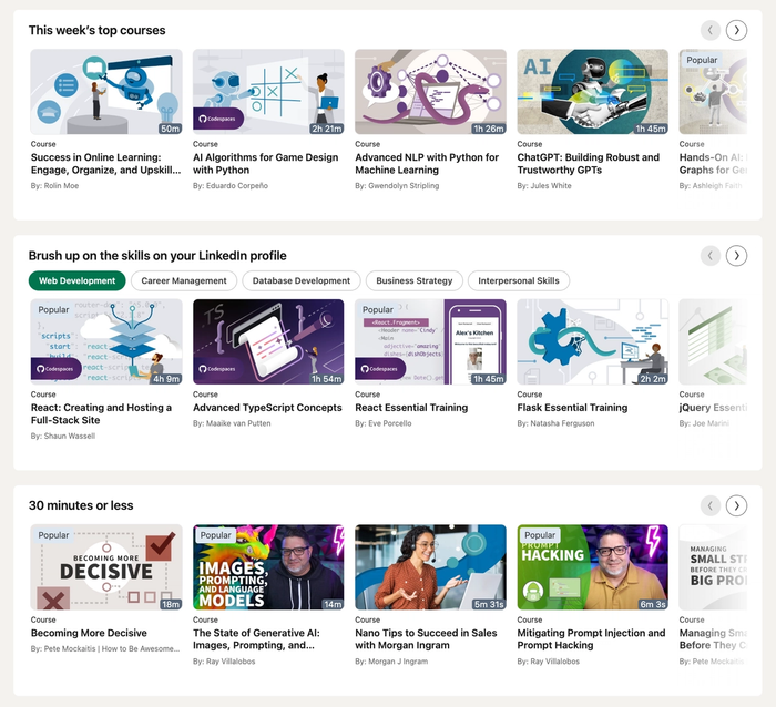 a screenshot of this week 's top courses on linkedin
