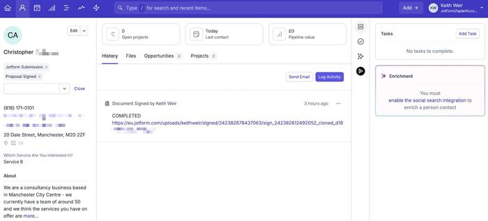showing the zapier mapping for adding a note to the capsule contact