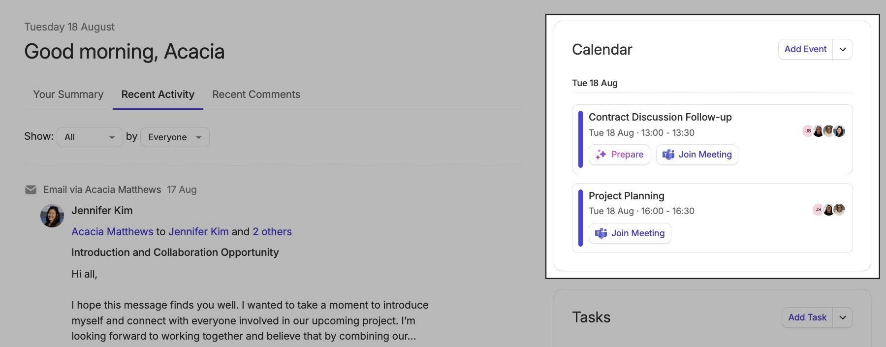 Descripción general de la integración del calendario de Outlook en la página de inicio