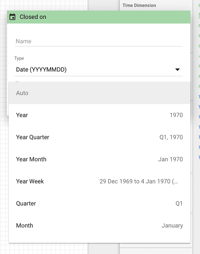 Options for Year, Year Month, Year Quarter, Year week