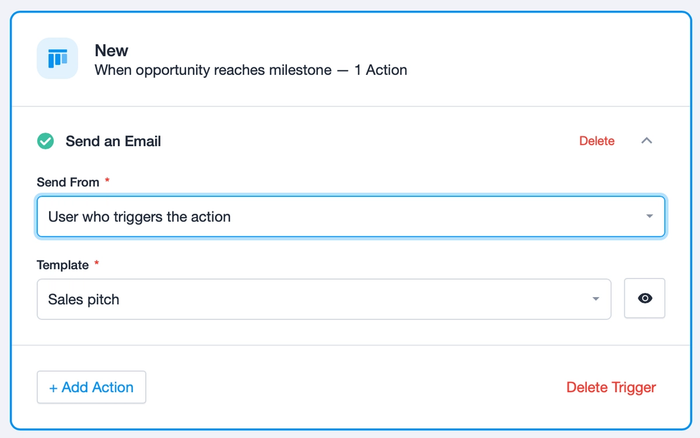 Image of the Send an email action on the Workflow Automation setup screen.