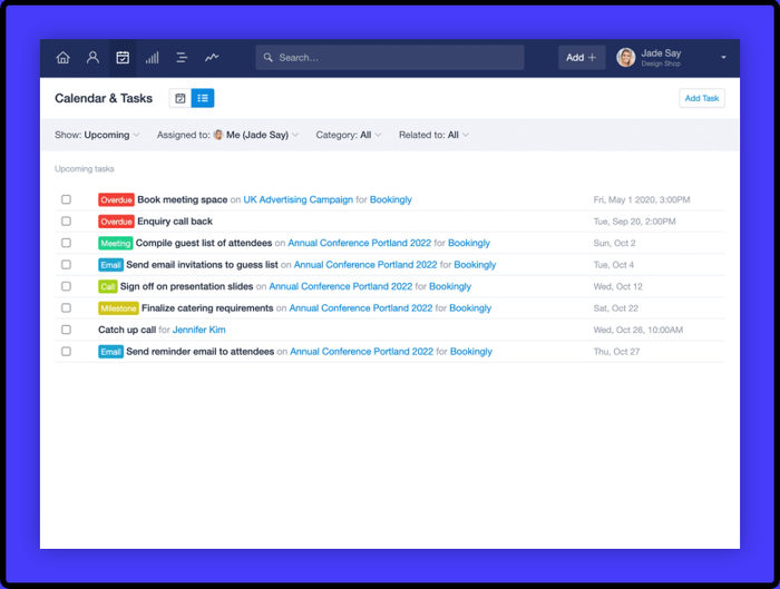 Calendar and tasks page.