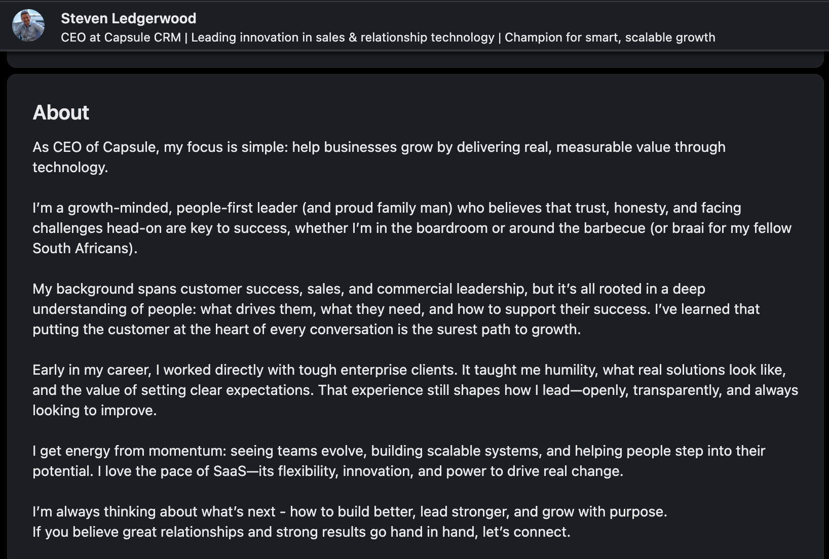 steven ledgerwood is the ceo of capsule crm