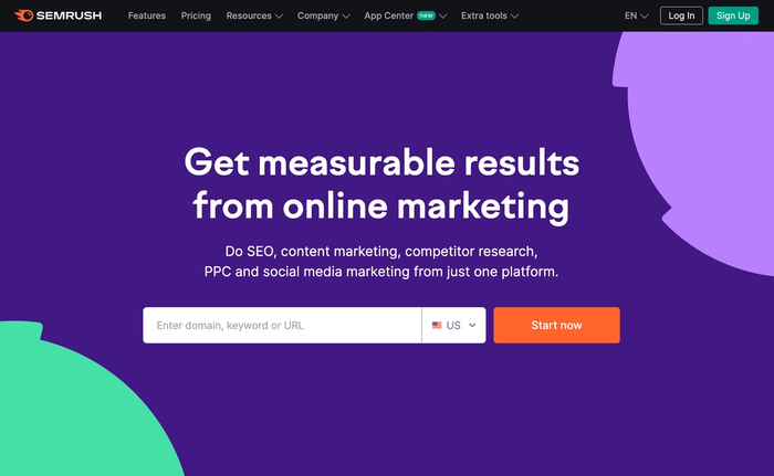 A screenshot of SEMrush's website