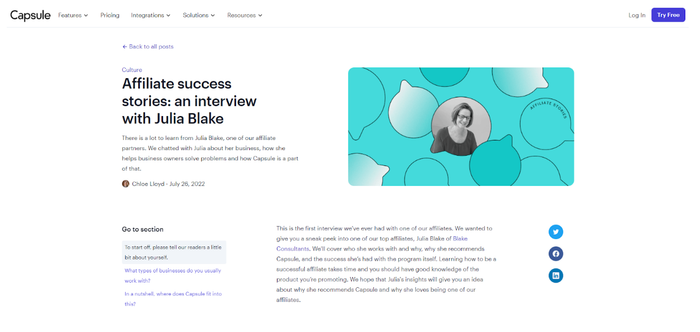 Capsule affiliate success