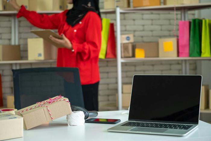 A laptop on a desk
