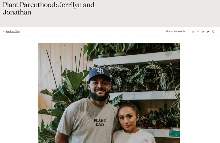 a couple standing next to each other wearing shirts that say plant dad
