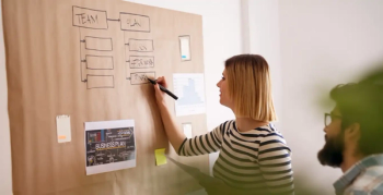 People meeting and drawing on a whiteboard