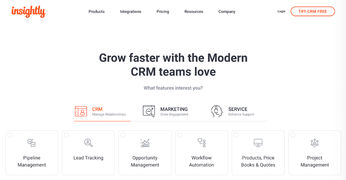 Insightly homepage