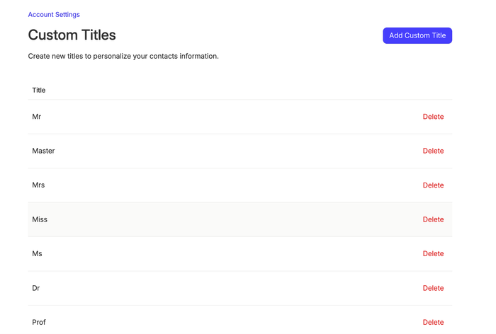 how to add a custom title in account settings