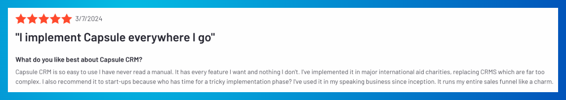 A review for Capsule CRM on ease of use.