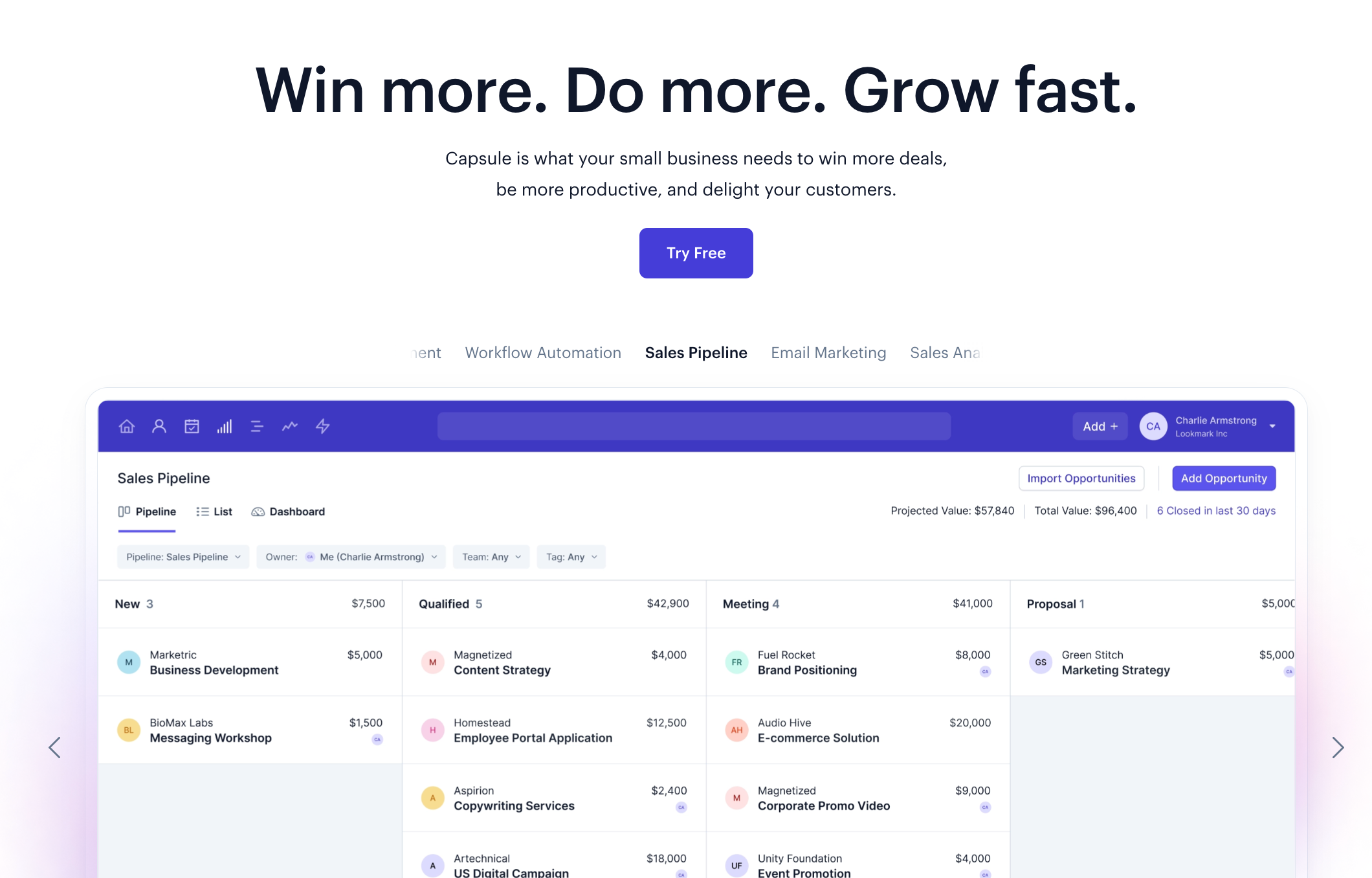 Capsule CRM homepage