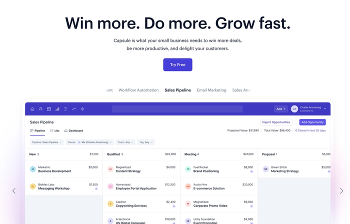 Capsule CRM homepage