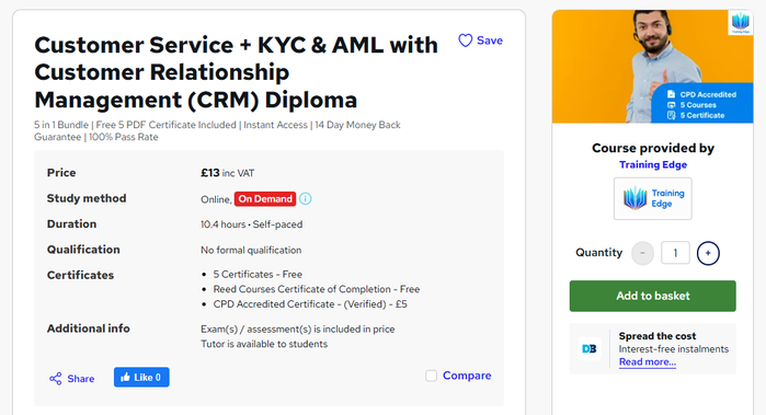 Customer Service + KYC & AML with Customer Relationship Management course posted on Training Edge.
