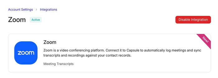 disable integration button for zoom in capsule account settings