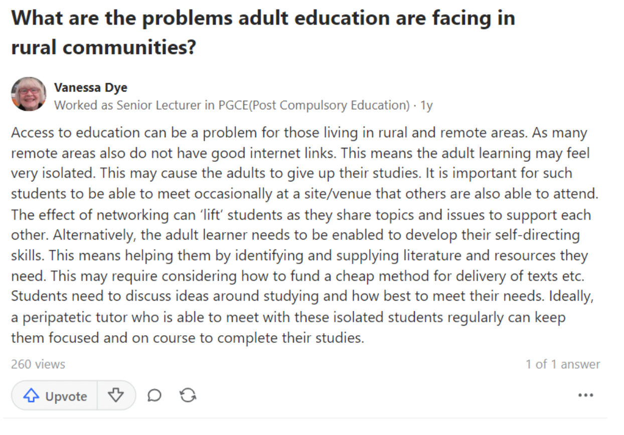 a post asking what are the problems adult education are facing in rural communities