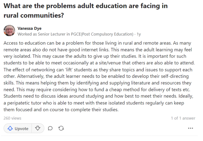 a post asking what are the problems adult education are facing in rural communities