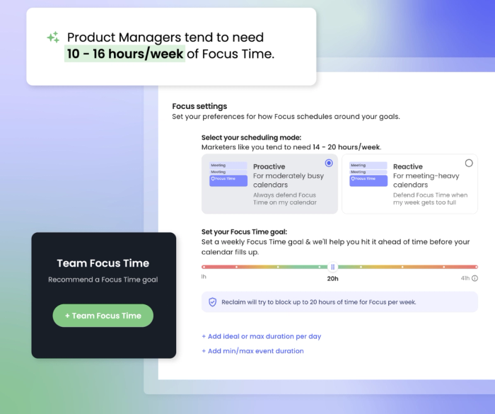 product managers tend to need 10 - 16 hours / week of focus time