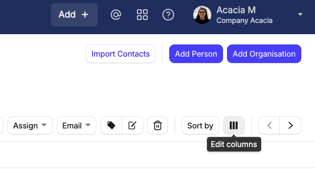 edit columns button with icon of 3 vertical columns