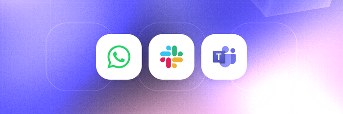 The image shows the logos for WhatsApp, Slack and Teams
