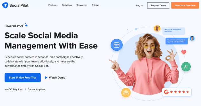 A screenshot of SocialPilot's website