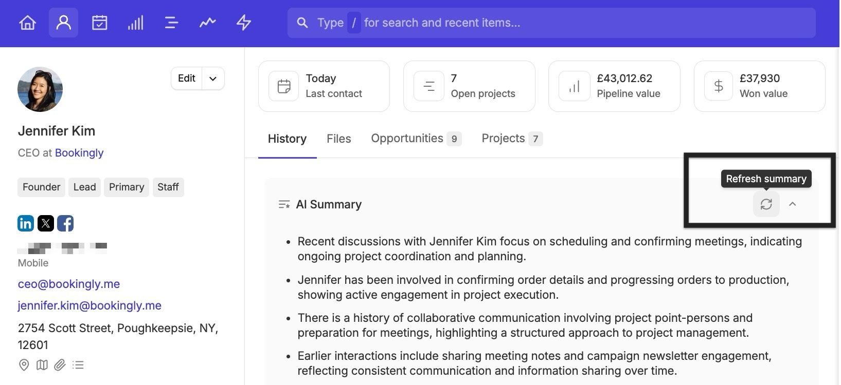 botón para actualizar el resumen de IA del contacto